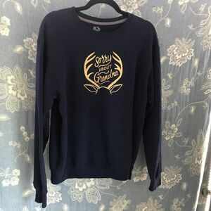 Navy custom embroidered "sorry about grandma" ugly Christmas sweat shirt size M